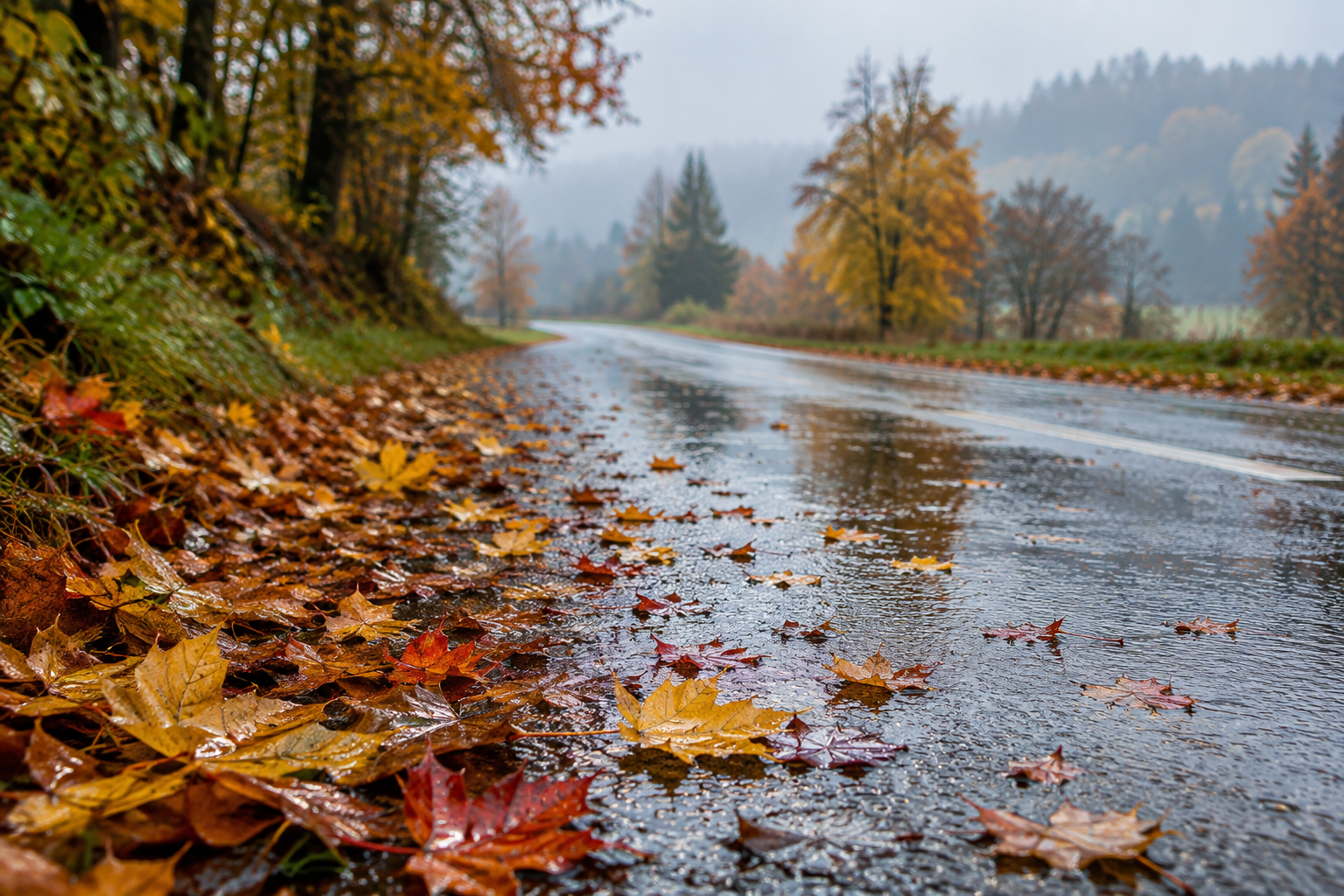 Nasses Laub im Herbst: Warum Ihr Bremsweg jetzt länger wird
